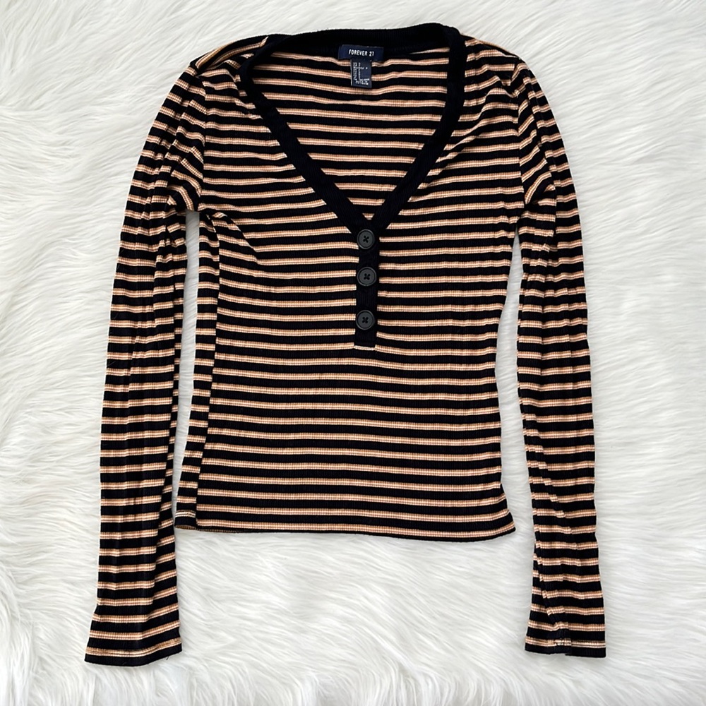 Dark Academia Long Sleeve Stripped Henley Y2K Top